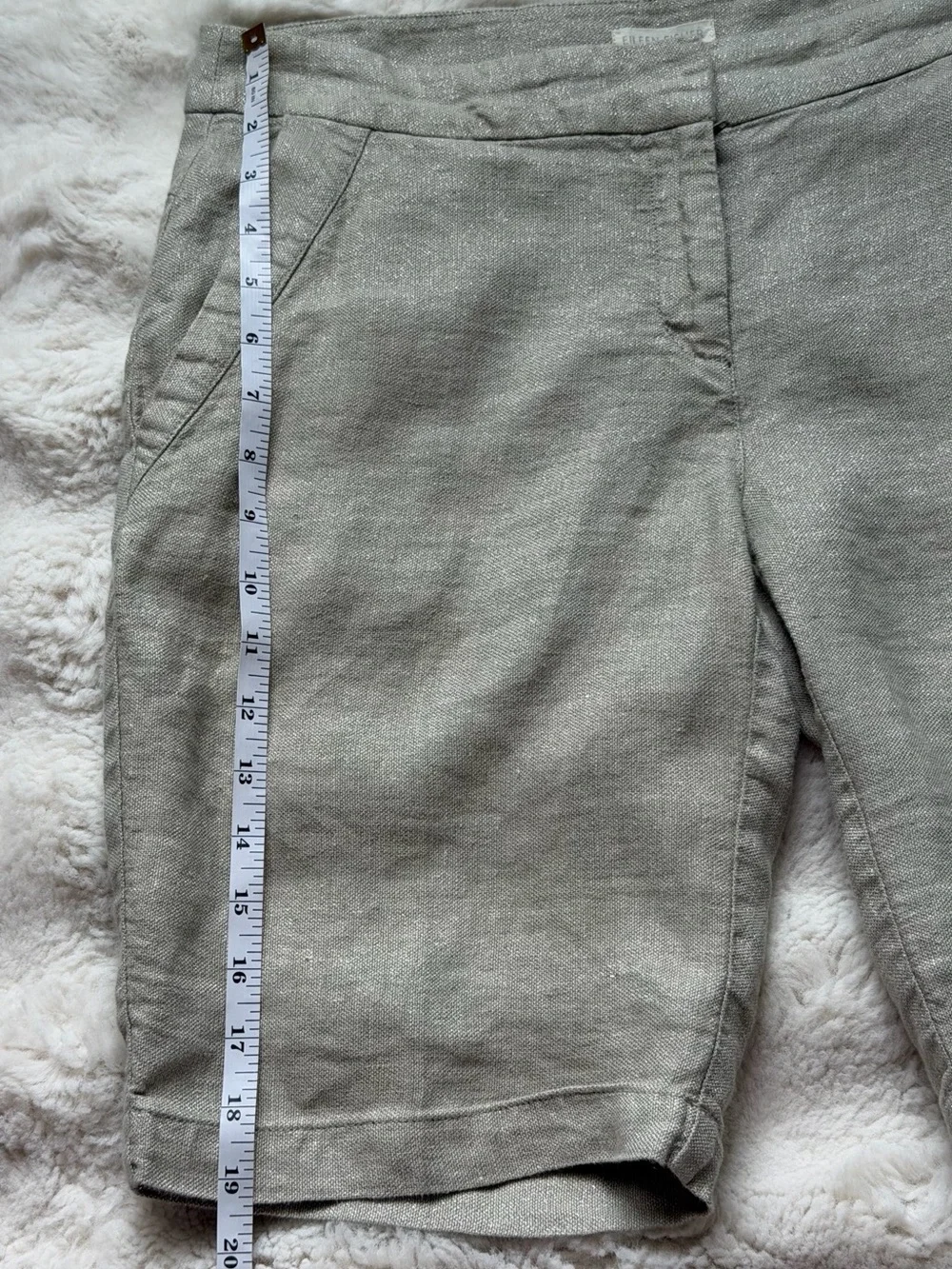 Eileen Fisher Neutral Beige Organic Linen Blend Shimmer Metallic Shorts ~ 8-10